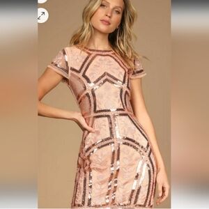Lulu's Blush and Bronze Sequin Mini Dress